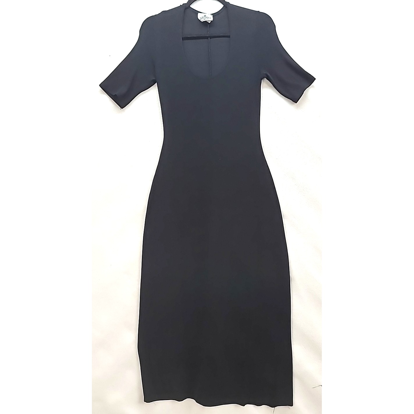 Vtg Jananas Liquid Knit Black Stretch Maxi Fitted Dress Bodycon S/M Y2k Goth